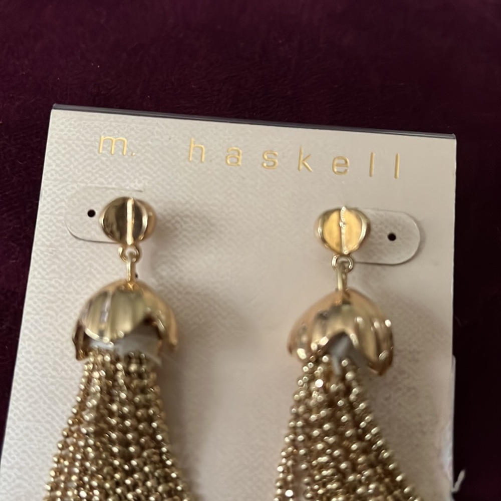 NWT M Haskell gold tone tassel pierced earrings - Picture 8 of 8
